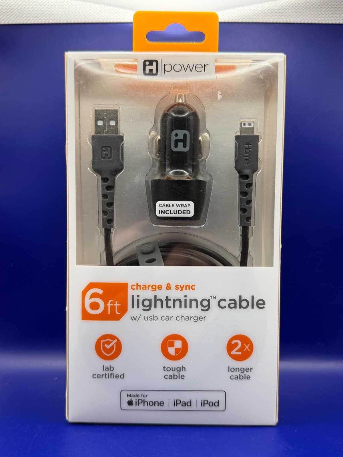 iHome Power 6ft Charging Cable USB Car Charger iPhone iPad iPod New Sealed