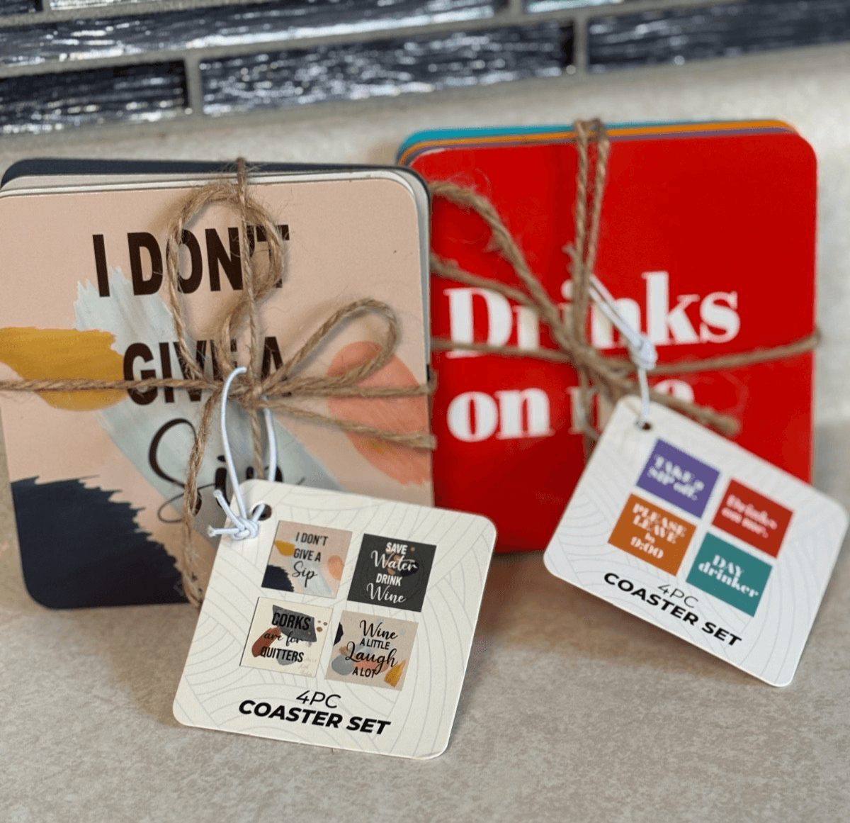 Orbit Innovations Cork Back Coasters Lot 8 (2x 4pc Sets) Funny Drink Sayings NEW