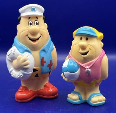 FRED FLINTSTONE BARNEY Vintage 1990 Hanna Barbera Lifeguard Beach Rubber Figures