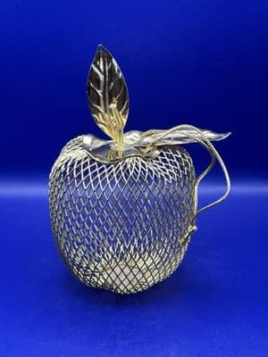 Gold Tone Wire Mesh Metal Apple Home Decor Ornament Potpourri Holder