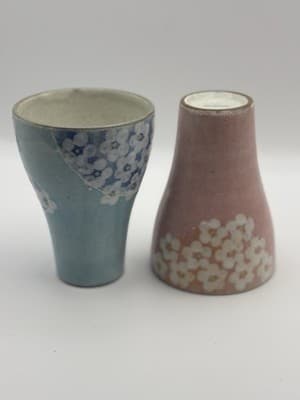 Japanese TANZAN Meoto Yunomi Teacup Pair Sakura Husband Wife Pottery Wedding Cer
