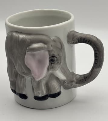 Small Elephant Mug 3D Handle Gray Pink Ceramic Coffee Cup Unmarked