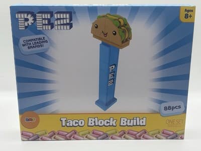 NIB PEZ TACO Block Build Set 88 PIECES Compatible with Legos ~