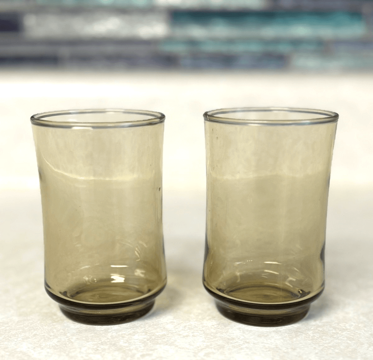 Libbey Set of 2 Vintage Smoke Brown Tawny Amber Straight Tumbler Glasses NM Coff