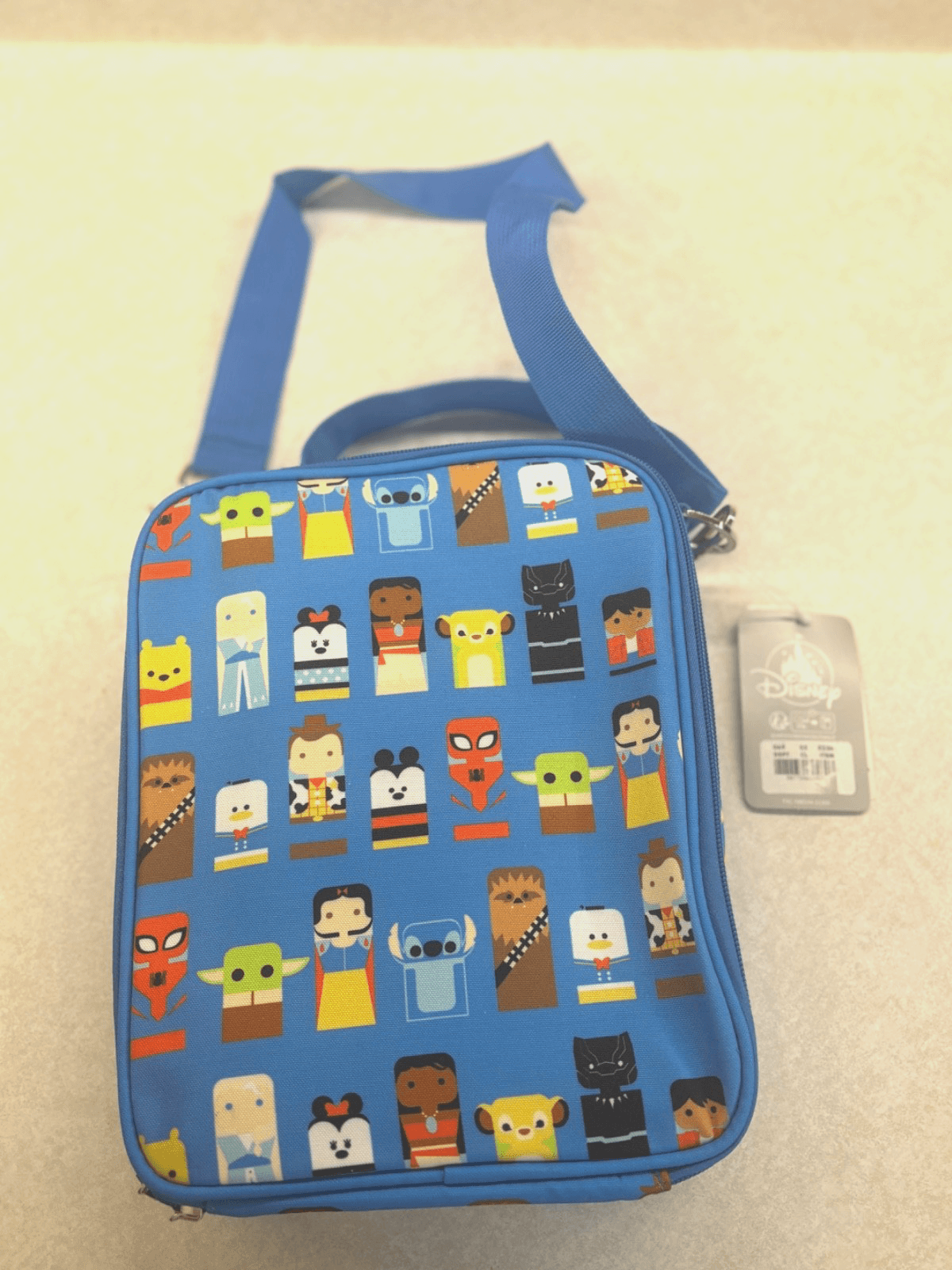 Disney Kids Insulated Lunch Bag Cooler Blue Character Print Adjustable Strap NWT