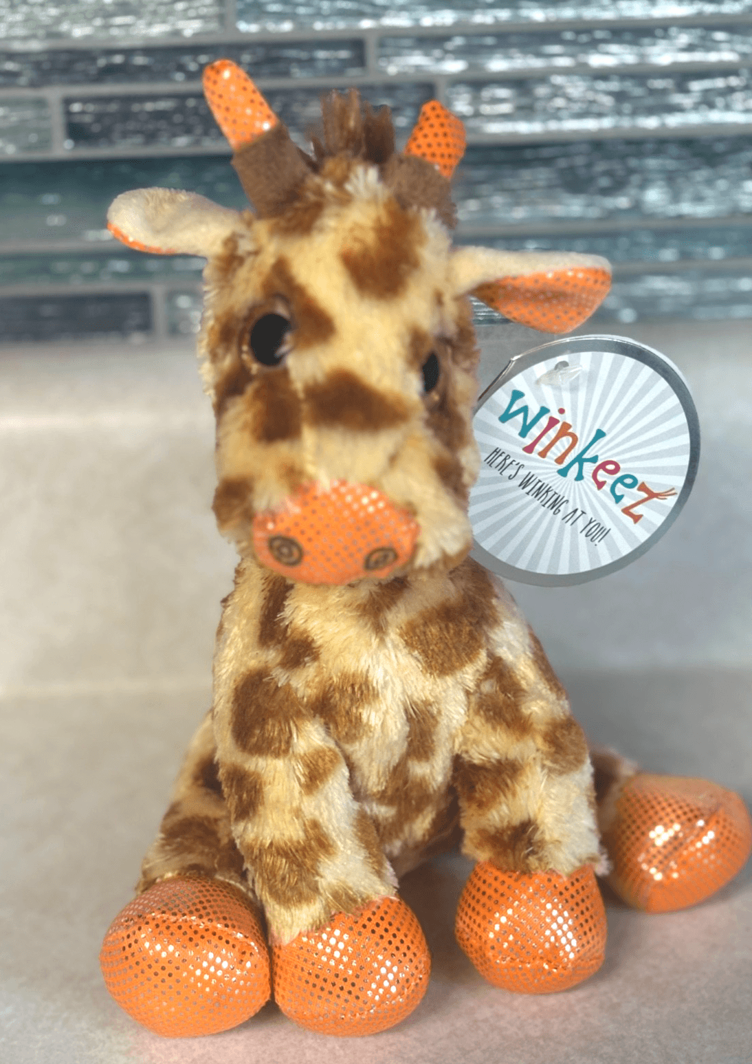 Winkeez Andrew Giraffe Stuffed Animal Toy 8" Plush Orange Sparkle Eyes TAG 2017