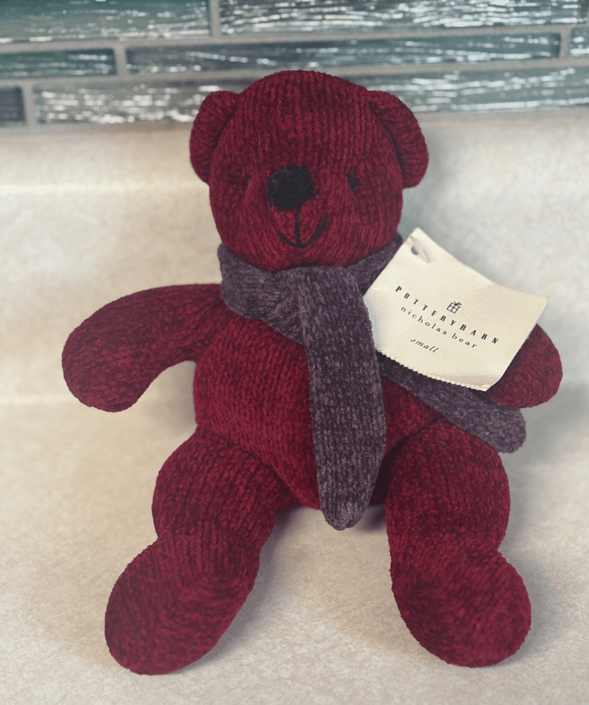 Pottery Barn Nicholas Bear Small Red Knit Plush Stuffed Animal w/ Tag Scarf