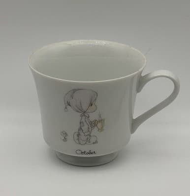 Vintage Precious Moments Coffee Mug Tea Cup 1984 October Poem Girl Enesco Cerami