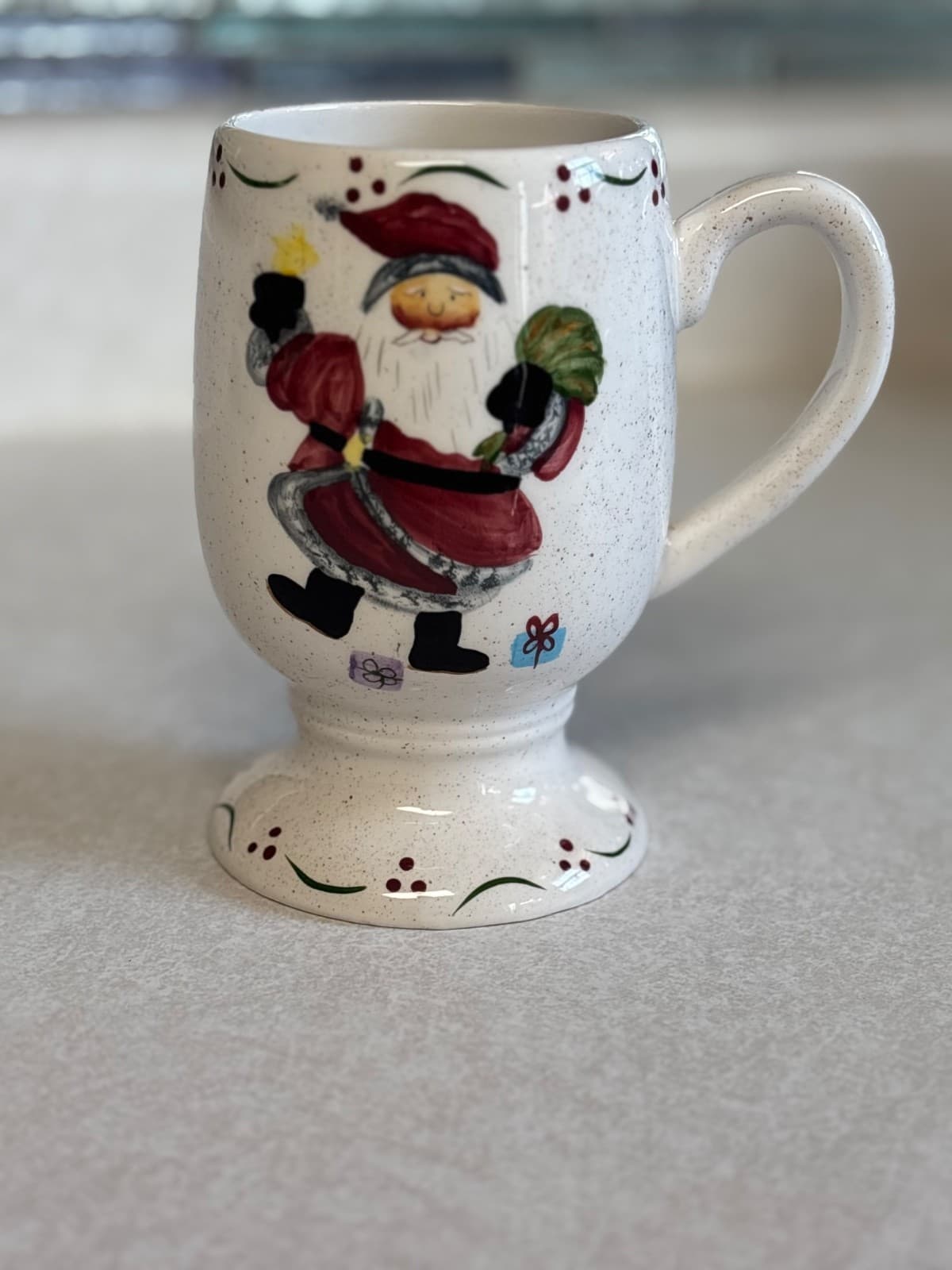 Whimsical Santa Pedestal Cups Mugs Festive Christmas Holiday Ceramic