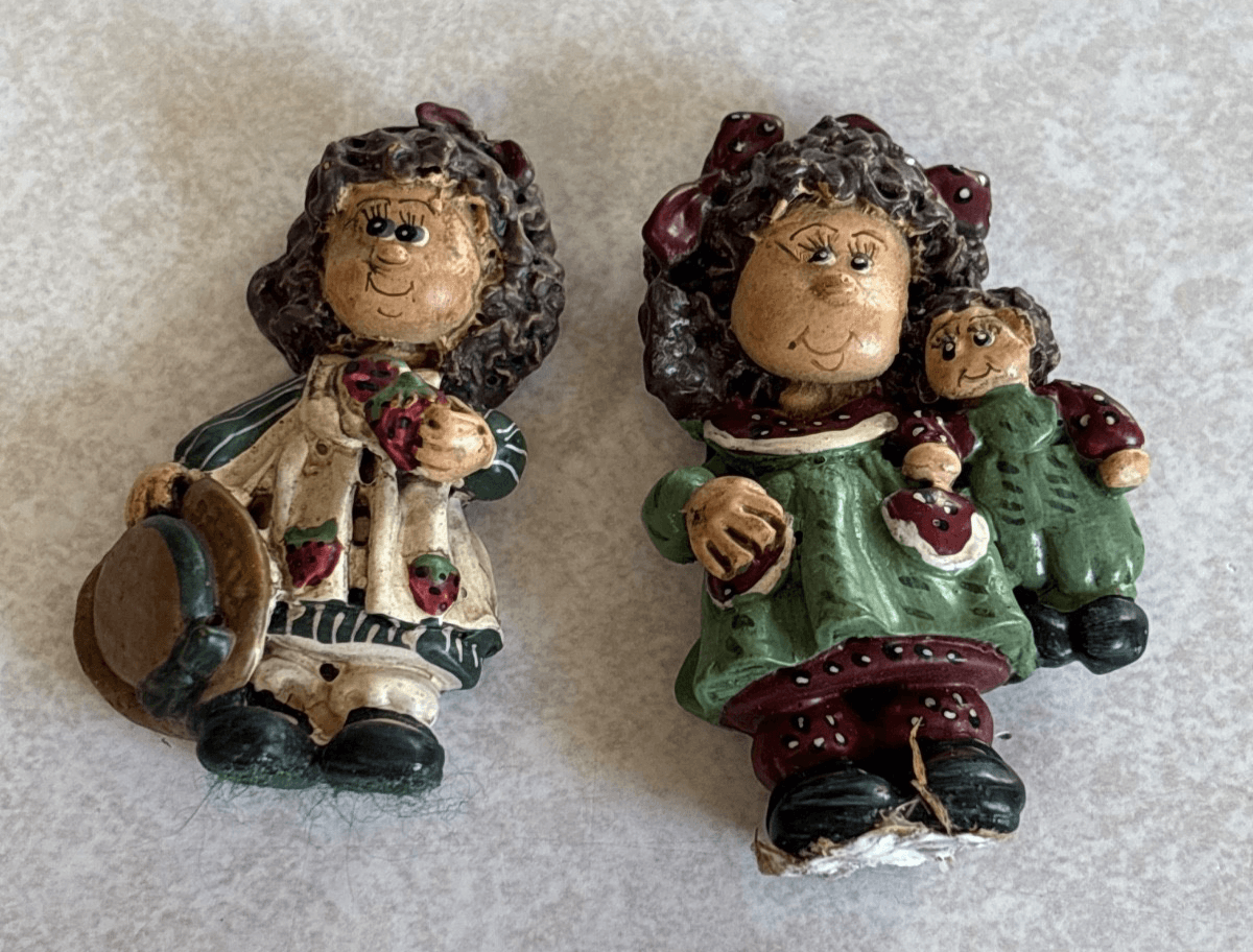 Vintage Strawberry Girl Resin Figurines Lot of 2 Mini Shelf Sitters Magnets Deco