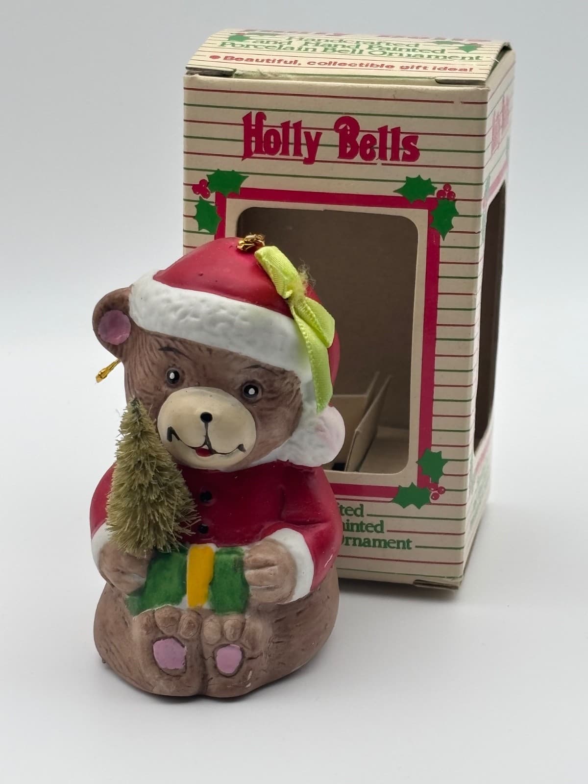 Vintage Giftco Holly Bells 1986 Bear Ornament with Box