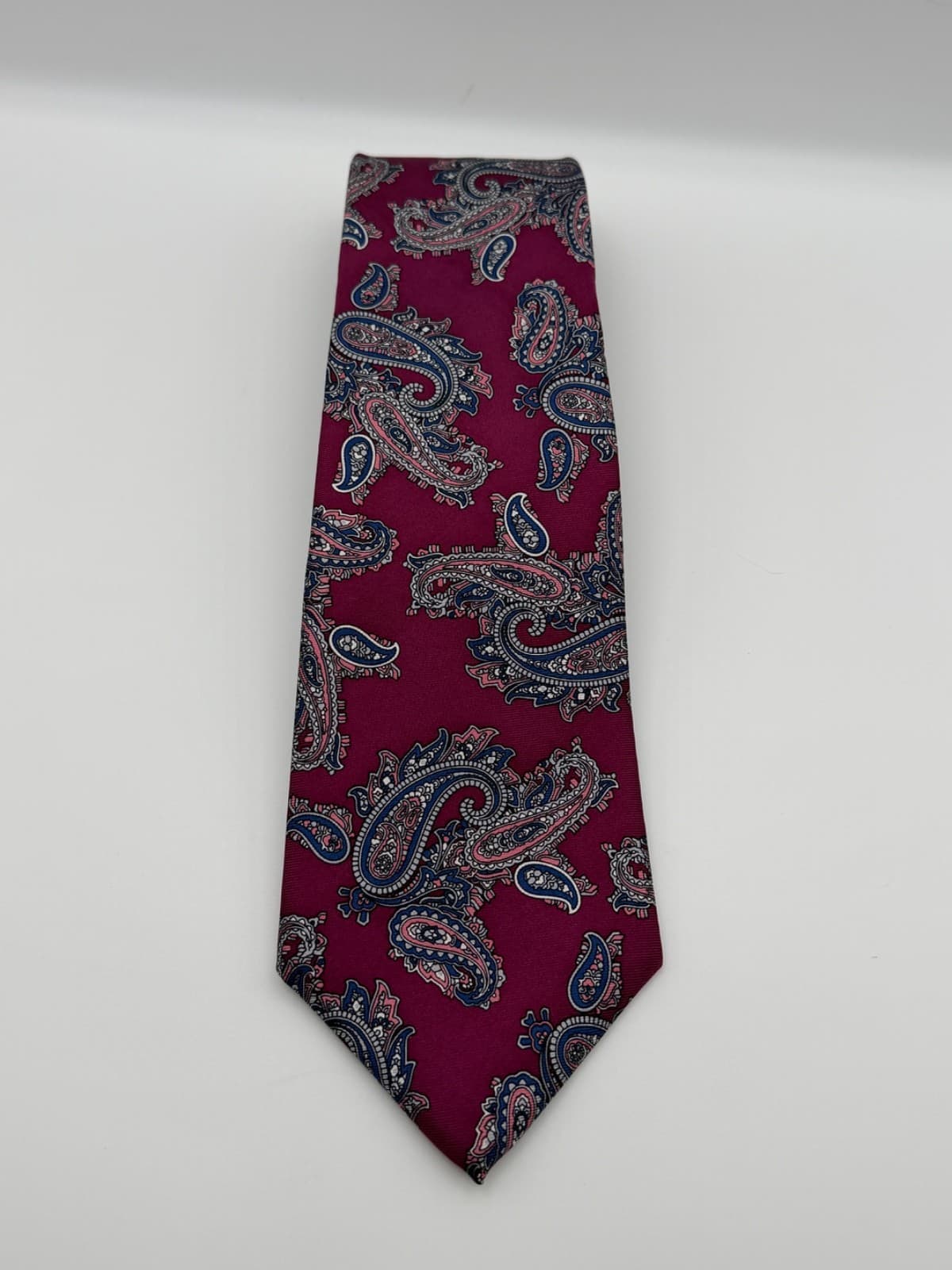 Christian Dior All Silk Tie Burgundy Paisley Italian Woven Mens Necktie