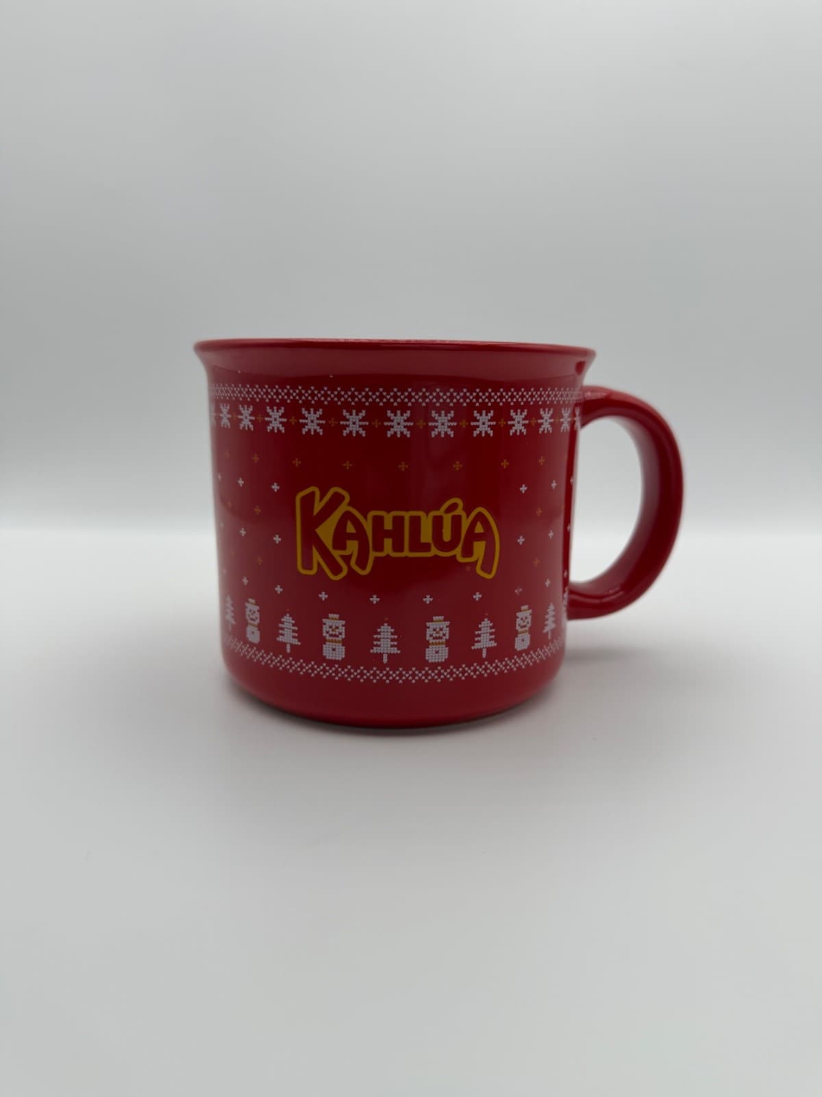 Kahlua Red Christmas Coffee Mug Holiday Snowflake Snowman Ceramic Cup
