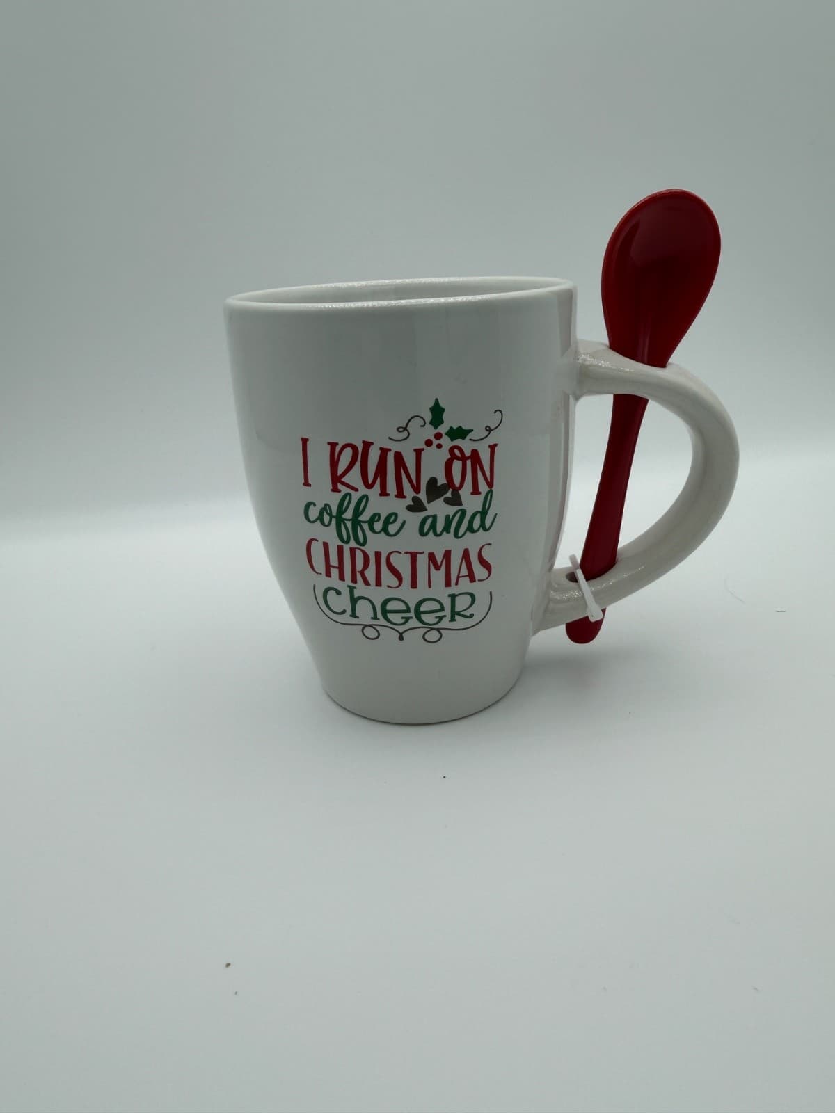 I Run On Coffee And Christmas Cheer Mug With Red Spoon Holiday Cup Ceramic