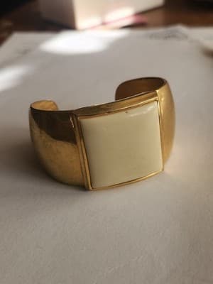 Avon Cuff Bracelet Wide Ivory Cream Square Enamel Gold Tone Glossy