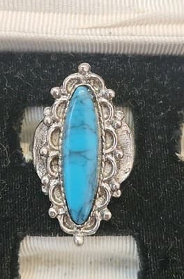 Navajo Style Costume Ring Simulated Turquoise Ring Silver Tone