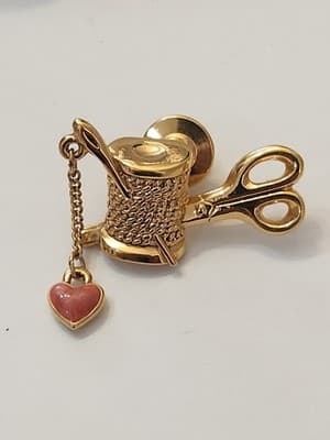 Vintage Avon Thread Spool Needle Scissors Heart Lapel Pin