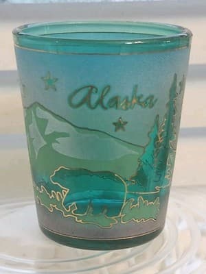 Vintage 80's 90's Alaska Shot Glass Souvenir Bears Trees