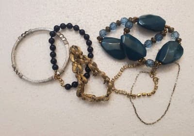 VTG Costume Jewelry Bracelet Lot Gold Silver Tone Blue Beads Rhinestone Craft