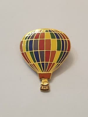 VINTAGE Hot Air Balloon Enamel Lapel Pin GoldTone Multicolor Retro Cloisonne Hat