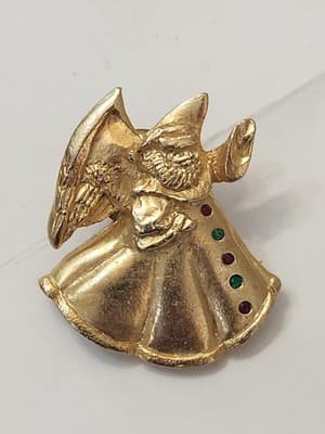 CAMCO Christmas Santa Claus Angel Pin Gold Plated St Nicholas Rhinestone Brooch