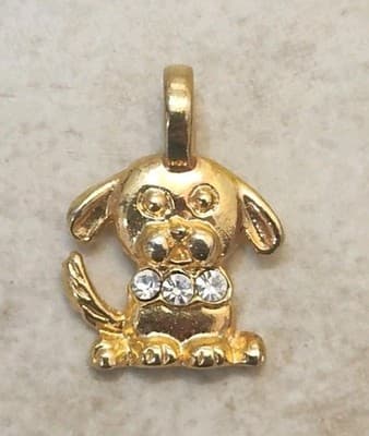 Adorable Vintage Dog Pendant Charm w/white Rhinestone April Birthstone