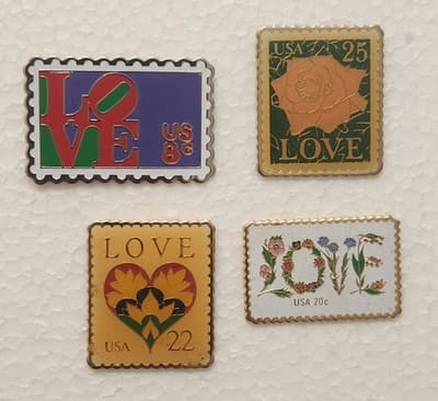 USPS Stamp Love Pins Lot Of 4