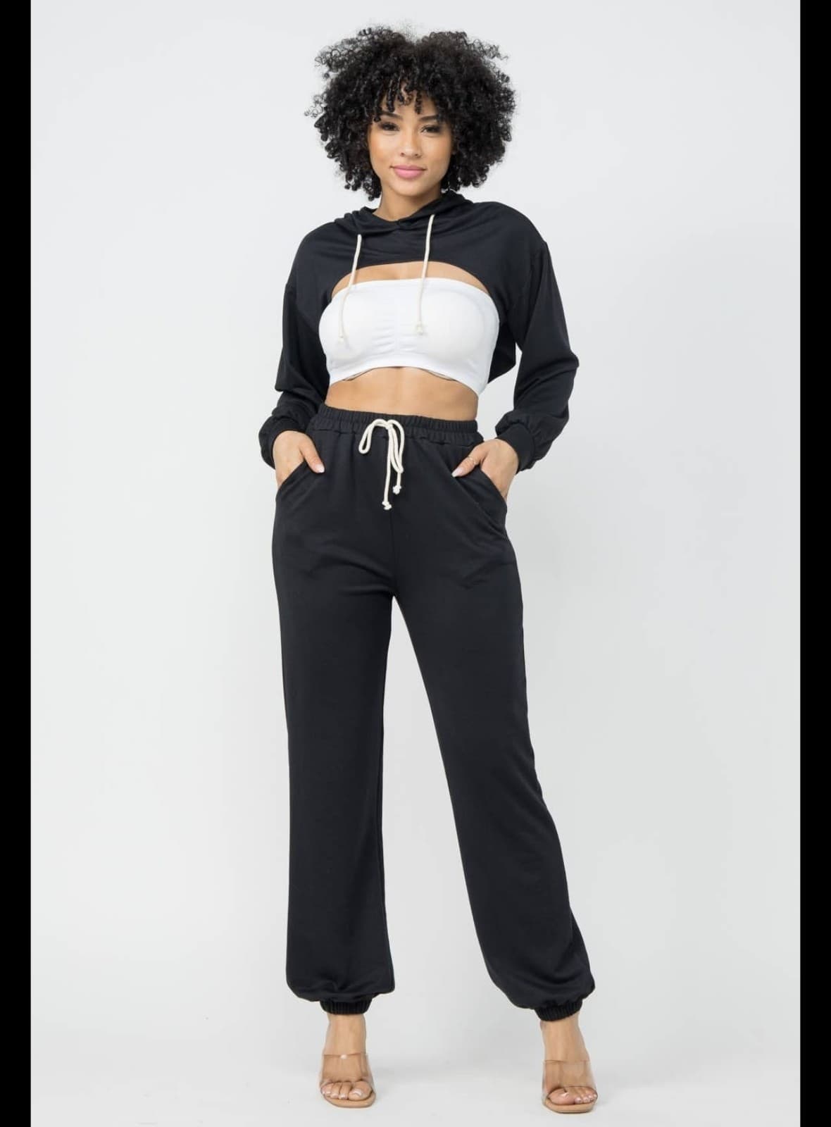 Julia By LoveJ Cropped Hoodie SweatSuit In Black