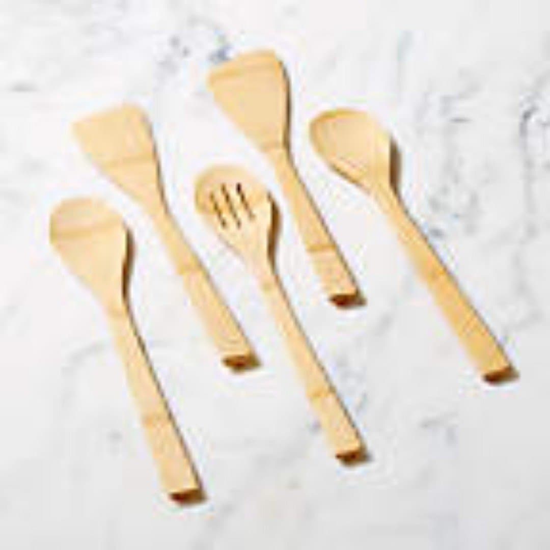 5 Piece Crate & Barrel Bamboo Kitchen Utensil Set