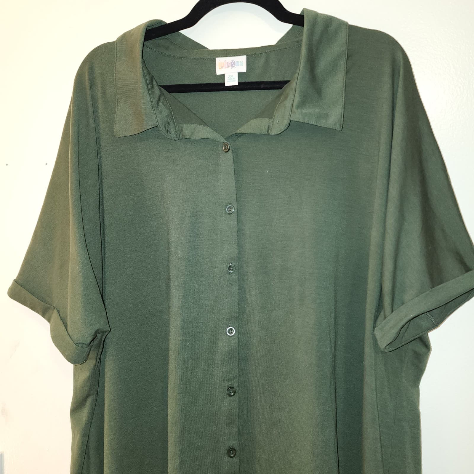 Green LulaRoe Button Up Valentina Blouse Size 2xl
