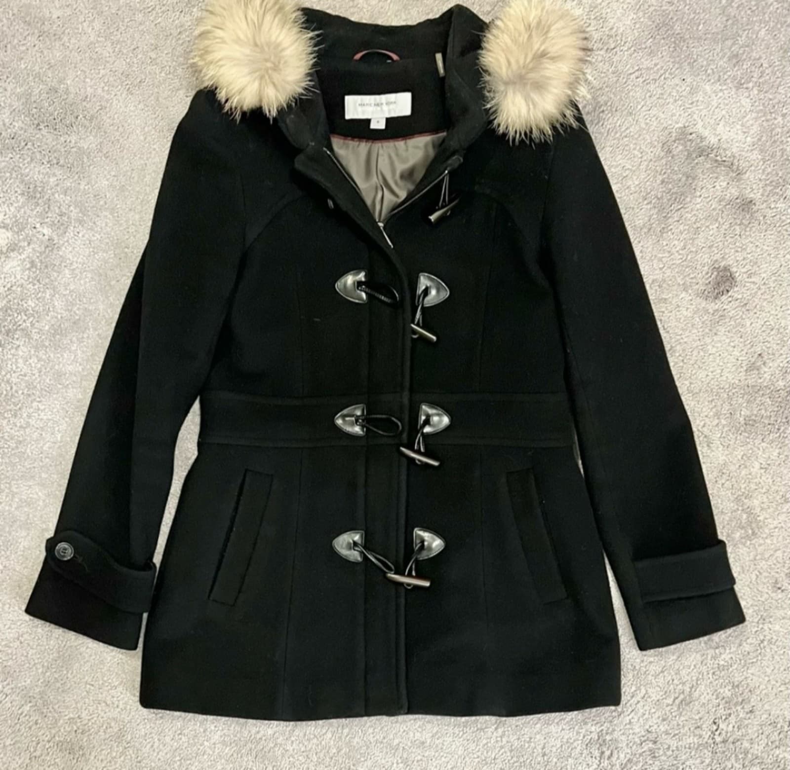 Andrew Marc Black Winter Coat with Coyote Fur Trimmed Hood