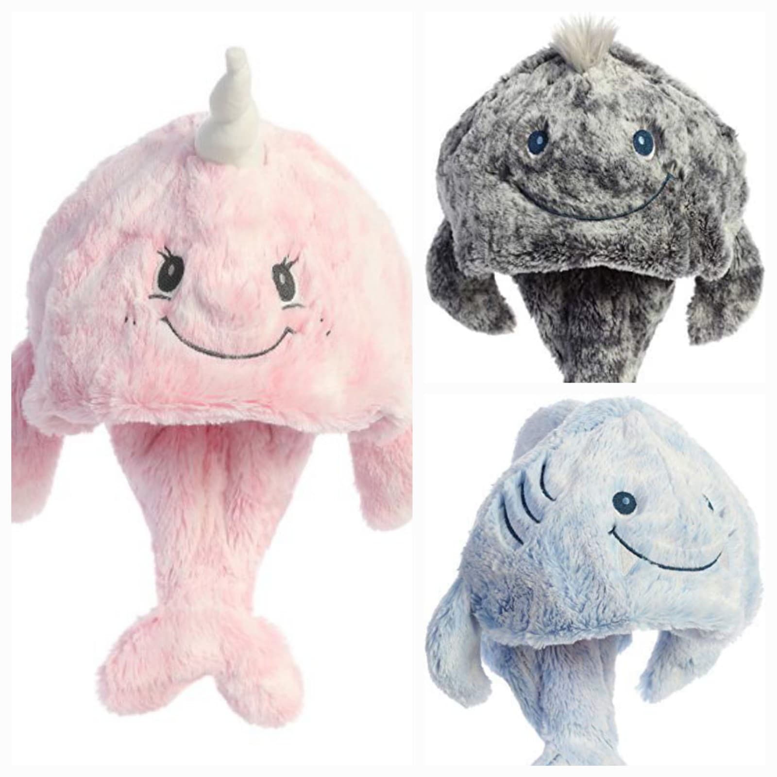 Ebba Plush Hat Toppers for Babies in Blue Pink and Gray OS Fits All