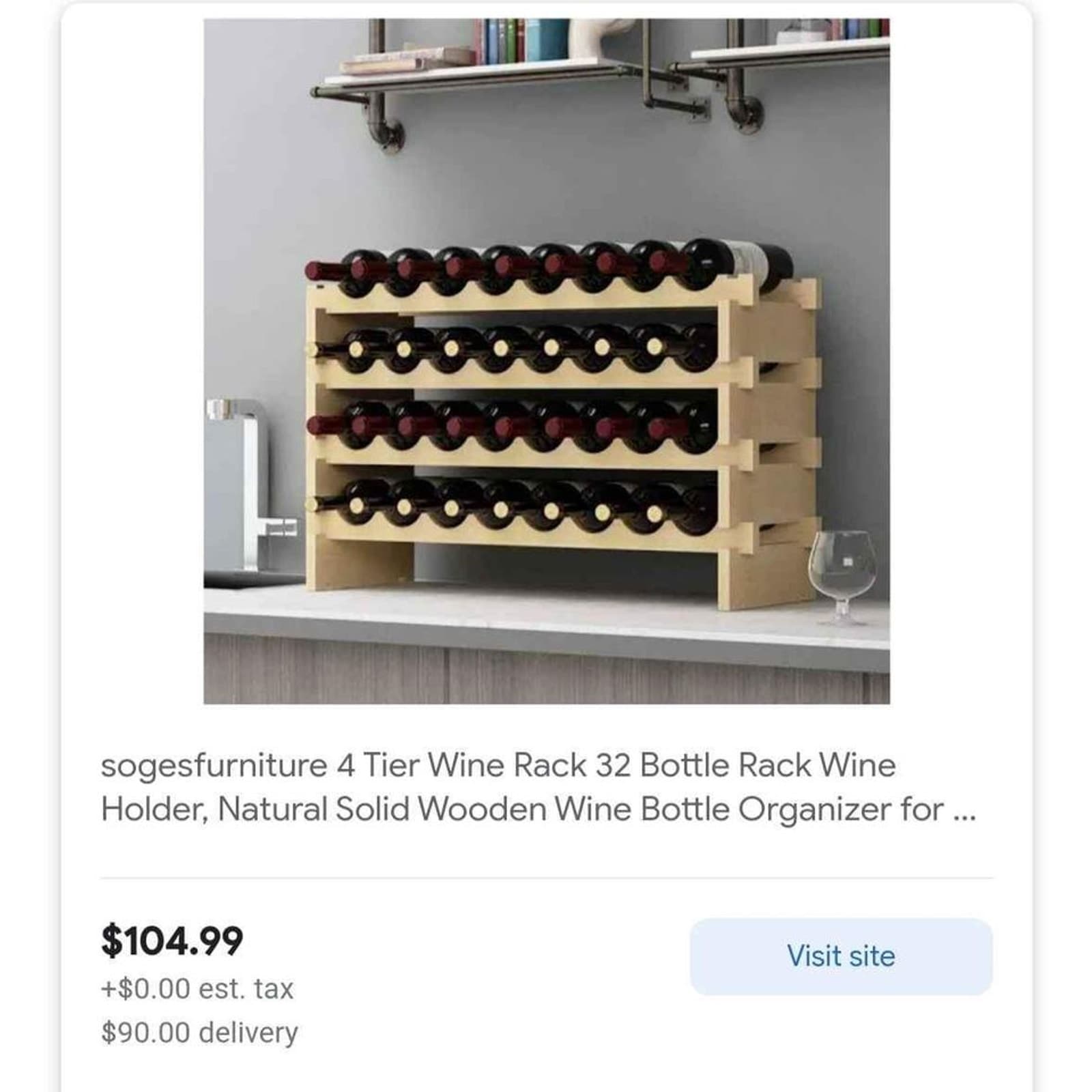Soges Furniture 4 Tier 32 Bottle Wooden Wine Rack