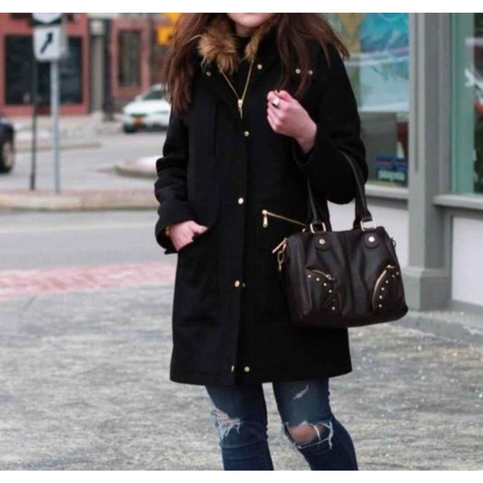 Cole Haan Faux Fur Wool Trench Coat for Women Size 8