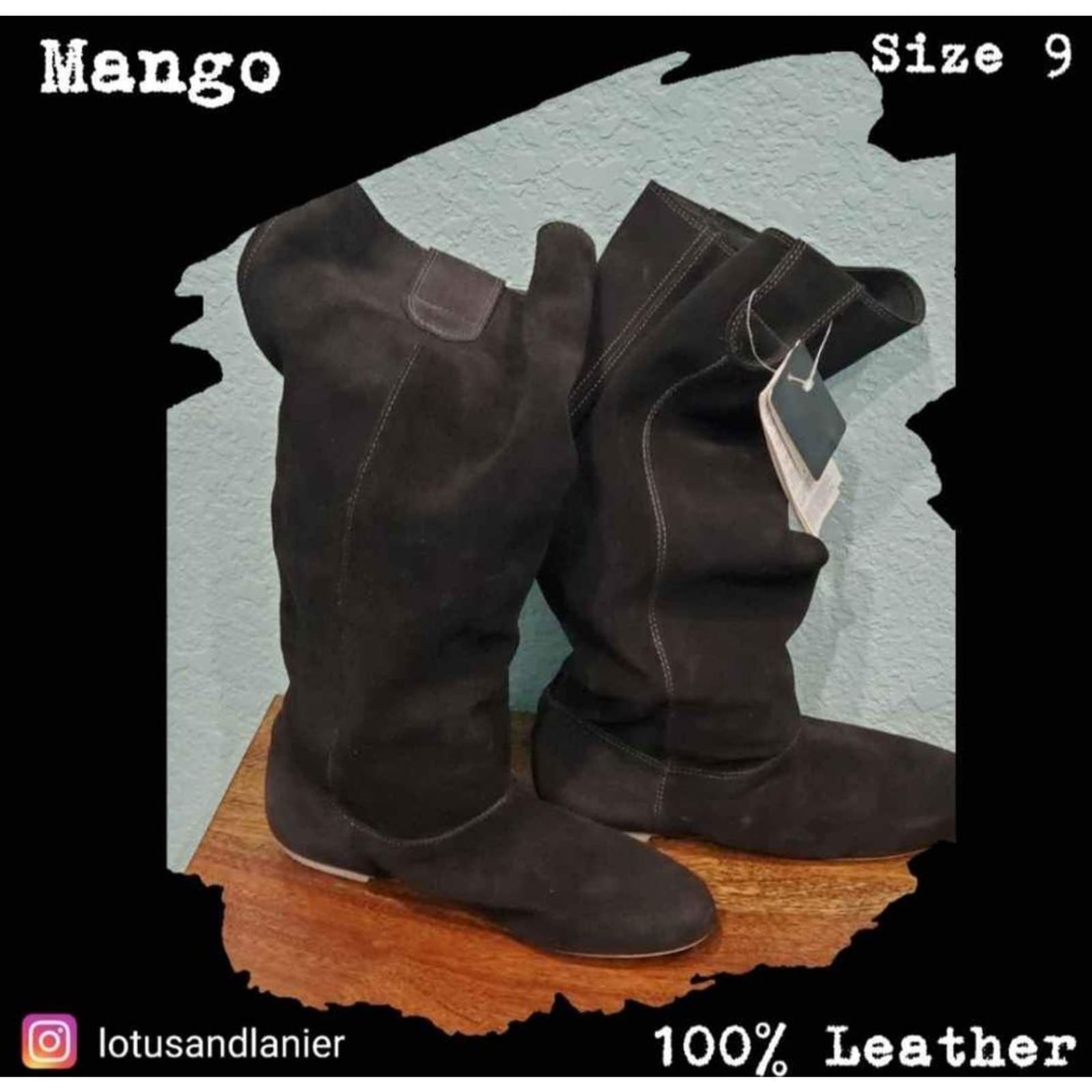 Mango Black Leather Boots Size 9
