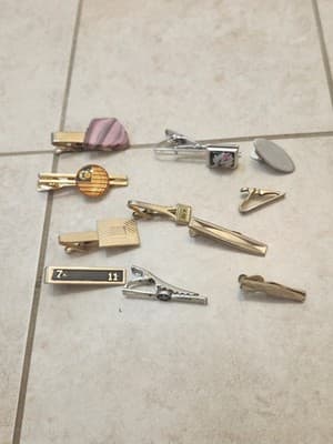 Vintage Mens Tie Clip Bar Lot Mixed Gold Silver Tone Retro Suit Accessories