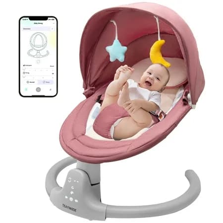 TEAYINGDE Baby Swing for Infants - APP Remote Bluetooth Control, 5 Speed Settings, 10 Lullabies, USB Plug (Pink)