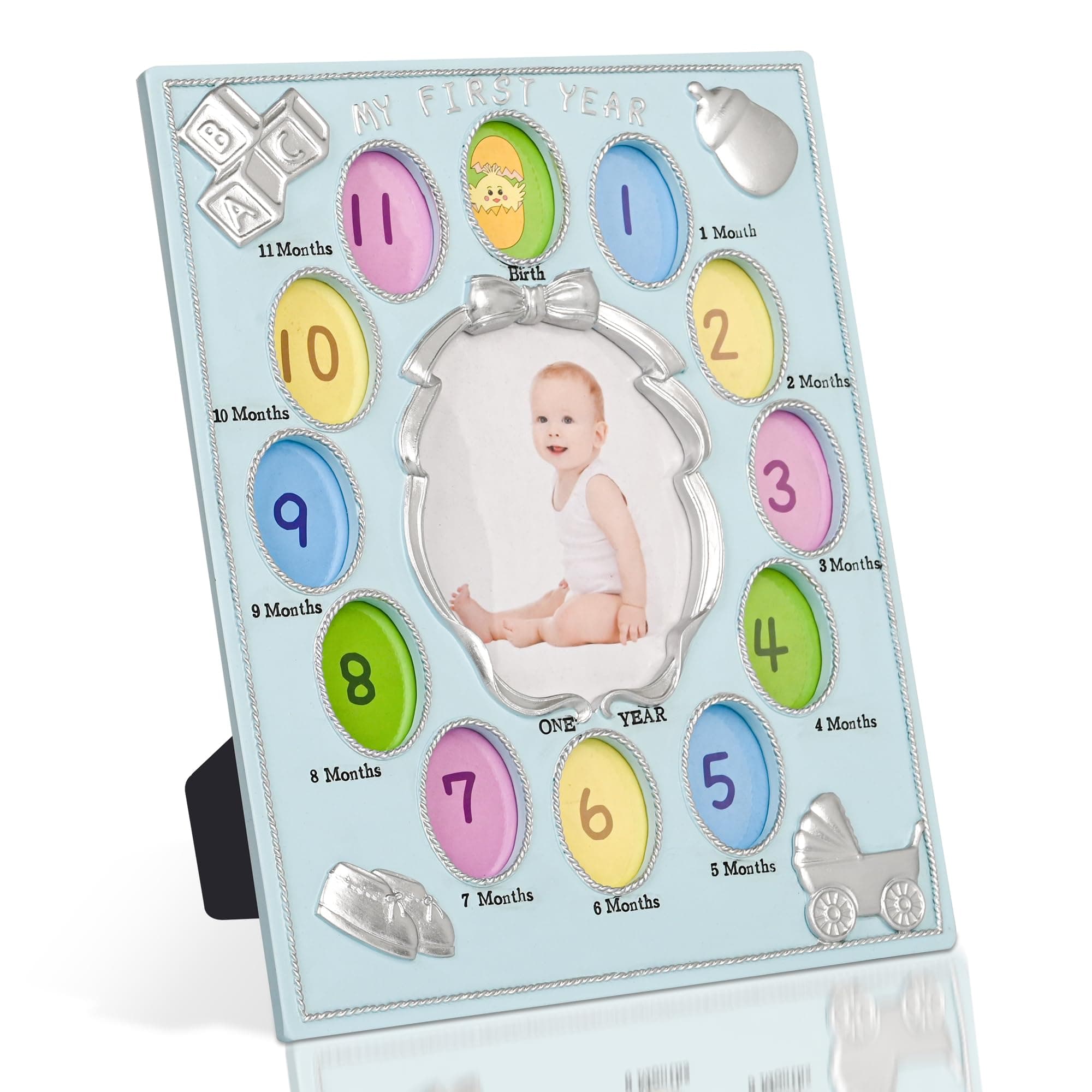ZASEUCI My First Year Baby Photo Frame - 12 Monthly Slots in Blue