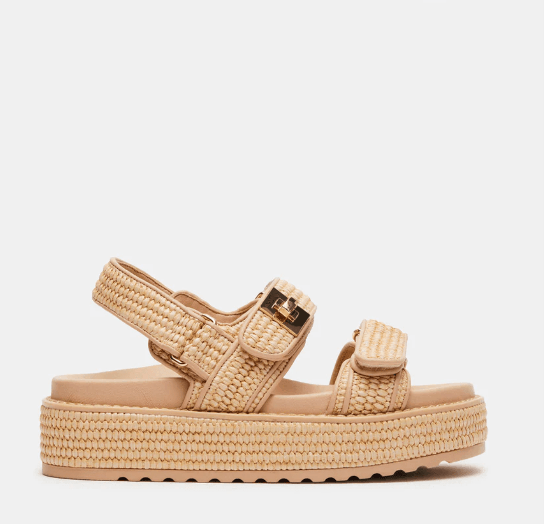 Steve Madden BIGMONA Natural Raffia Sandal Tan | Size 5