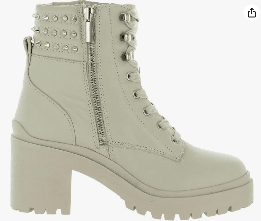 Steve Madden Jaydin Studded Combat Boot - Bone Leather | Size 6.5