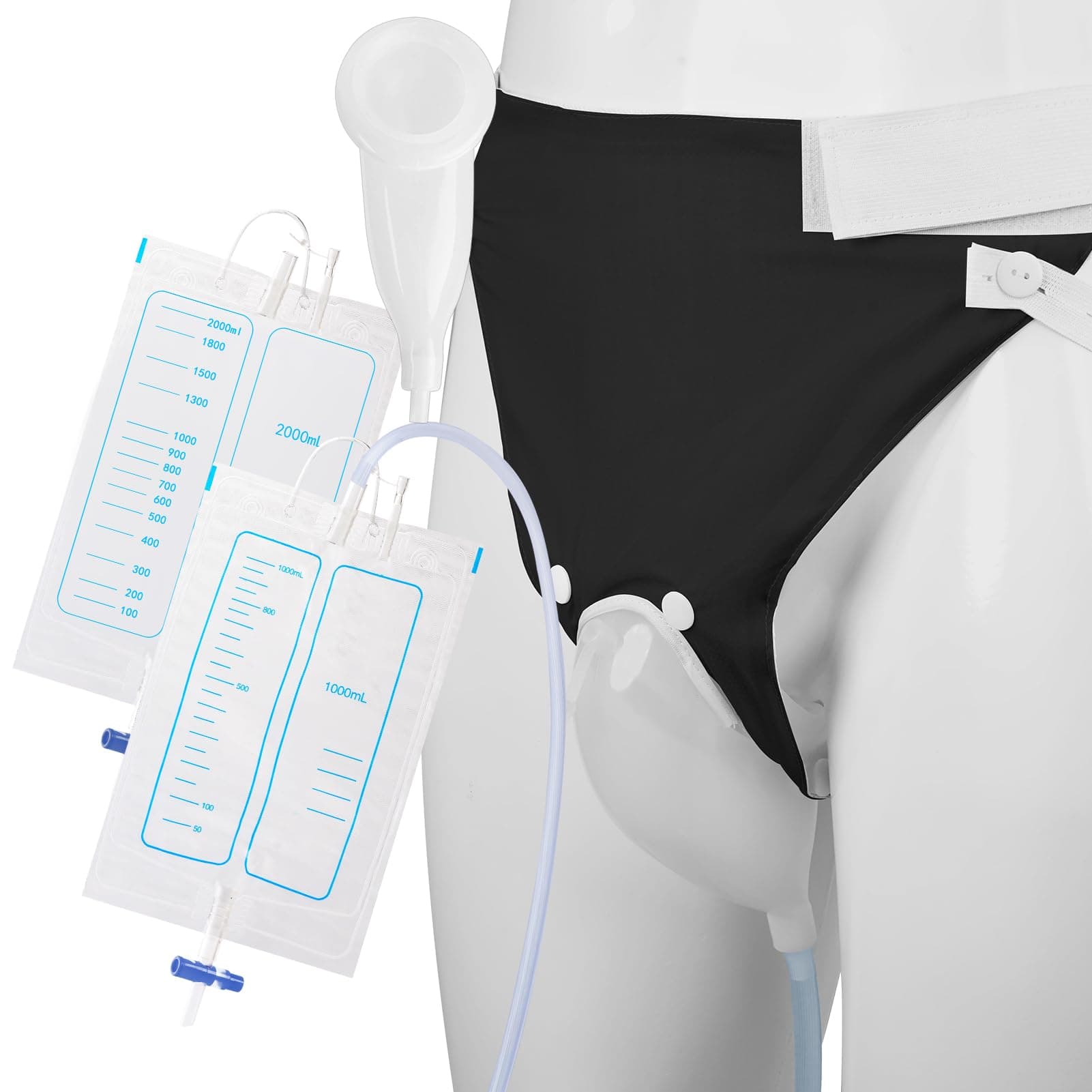 Wearable Urine Collector for Men External Catheter for Men Comfortable Secure Fit with Flexible Tubing for Everyday Home and Overnight Use, Elderly Men Black