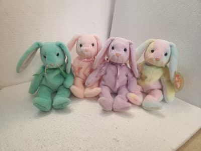 Ty Beanie Babies Pastel Bunny Lot of 4 - Hippity Hoppity Floppity Hippie '96/'98