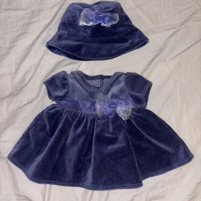 American Girl Bitty Baby Purple velvet dress outfit - RETIRED - with hat