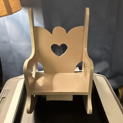 Vintage Doll Display Wood Rocking Chair Musical Lilac Heart Cutout