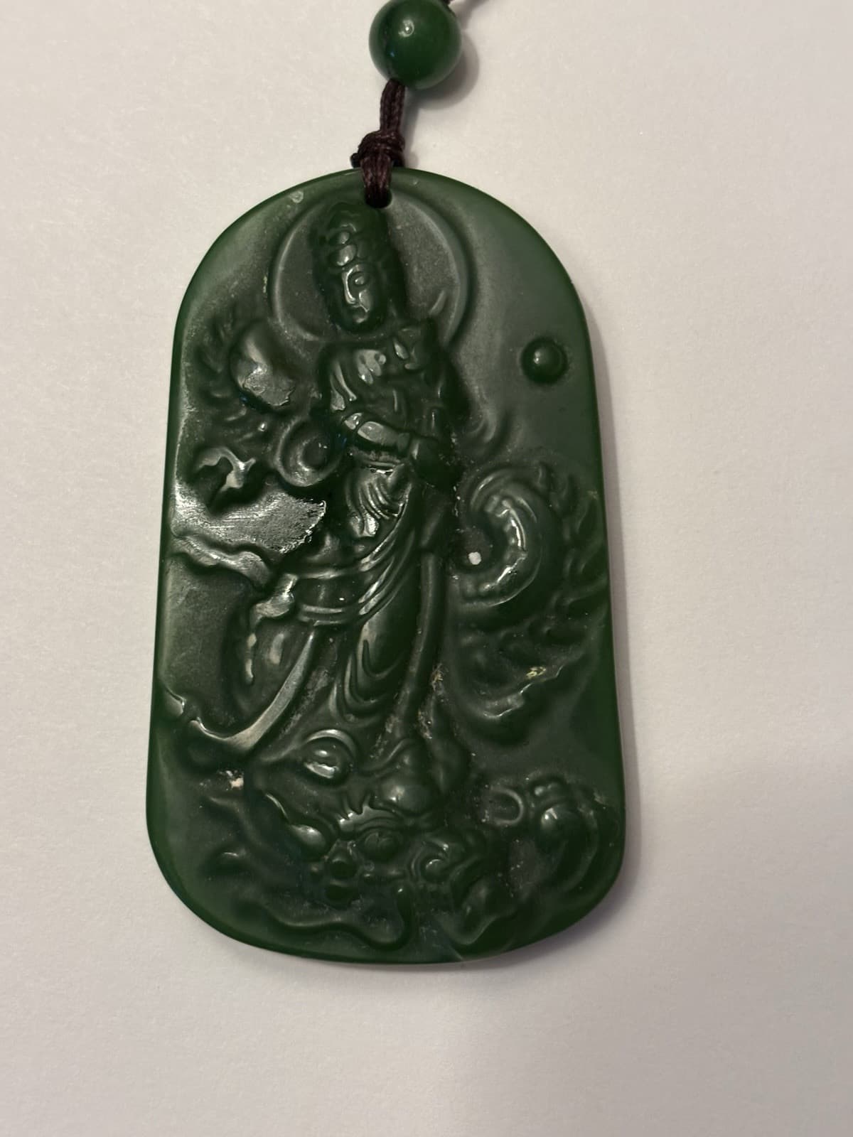 Natural Hetian Jade Carved Guanyin Kwan Yin Dragon Pendant Chinese Spiritual