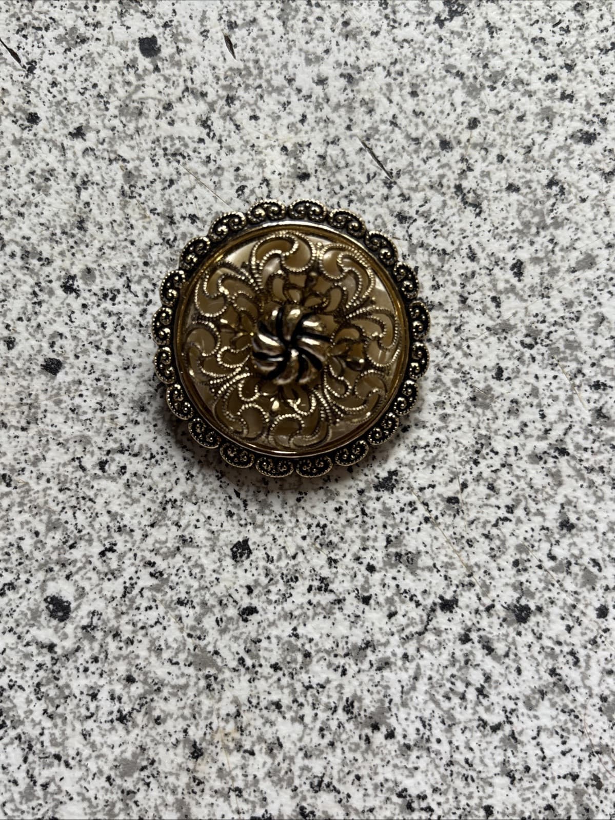 1950’s Or 1960’s W. Germany 1 3/8” Silver Tone, Filigree Round Scarf Clasp