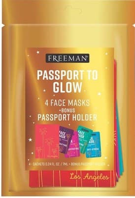 Freeman Passport To Glow Face Mask Set 4 Pack w Bonus Holder Travel Skincare New