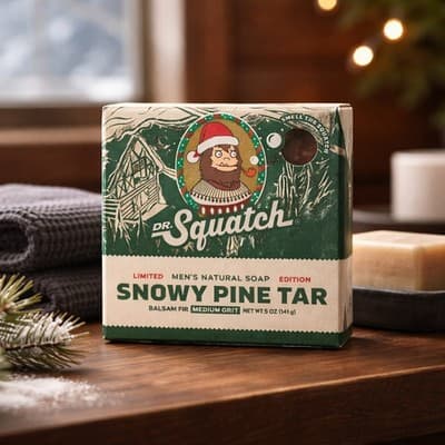 Dr. Squatch Snowy Pine Tar Limited Edition Men's Natural Bar Soap 5 oz- Med Grit