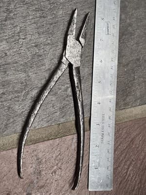 Antique Primitive Blacksmith Hand Forged Iron Pliers Crude Old Tool Collectible