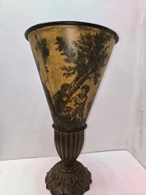 Vintage Tole Ware Style Pedestal Vase French Design Mustard VERY Rare -FREE SHIP